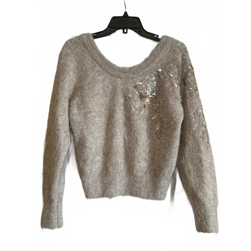 White House Black Market Beige Sweater with Sequin Detail, Size M - Picture 1 of 8